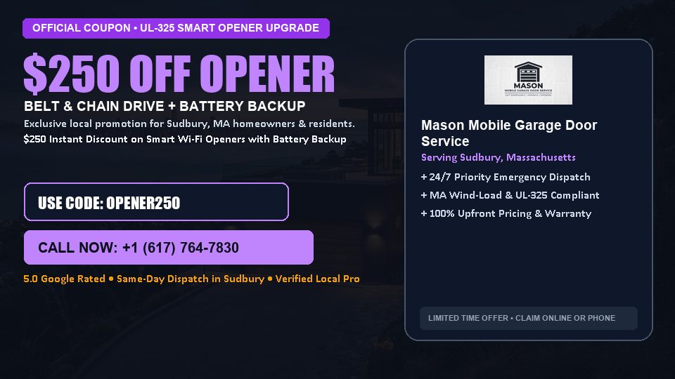 $250 OFF Smart Wi-Fi Garage Door Opener Installation in Sudbury, MA - Mason Mobile Garage Door Service