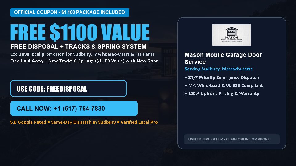 FREE Old Door Haul-Away & Heavy-Duty Tracks in Sudbury, MA - Mason Mobile Garage Door Service