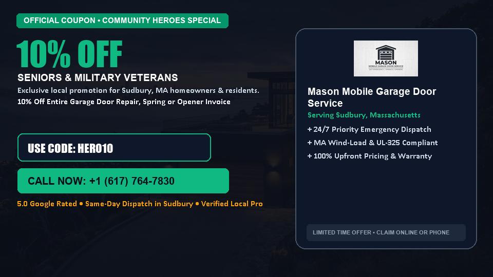 10% OFF Senior, Military & First Responder Discount in Sudbury, MA - Mason Mobile Garage Door Service