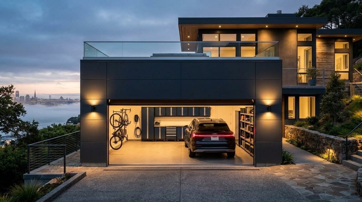 Mason Mobile Garage Door Service Garage Door Gliding Open Revealing Warm Illuminated Interior
